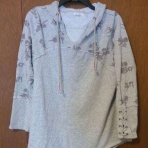 Maurices Womens Gray Hooded Swestshirt With Floral Print & Lacing SZ M
